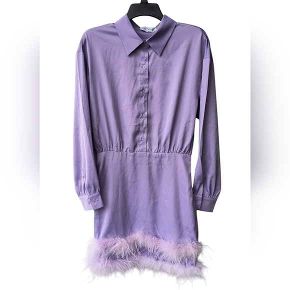 Chicwish Lavender Airy Button Up Shirt Fairy Dress with Feather Trim S NWT - Picture 1 of 14